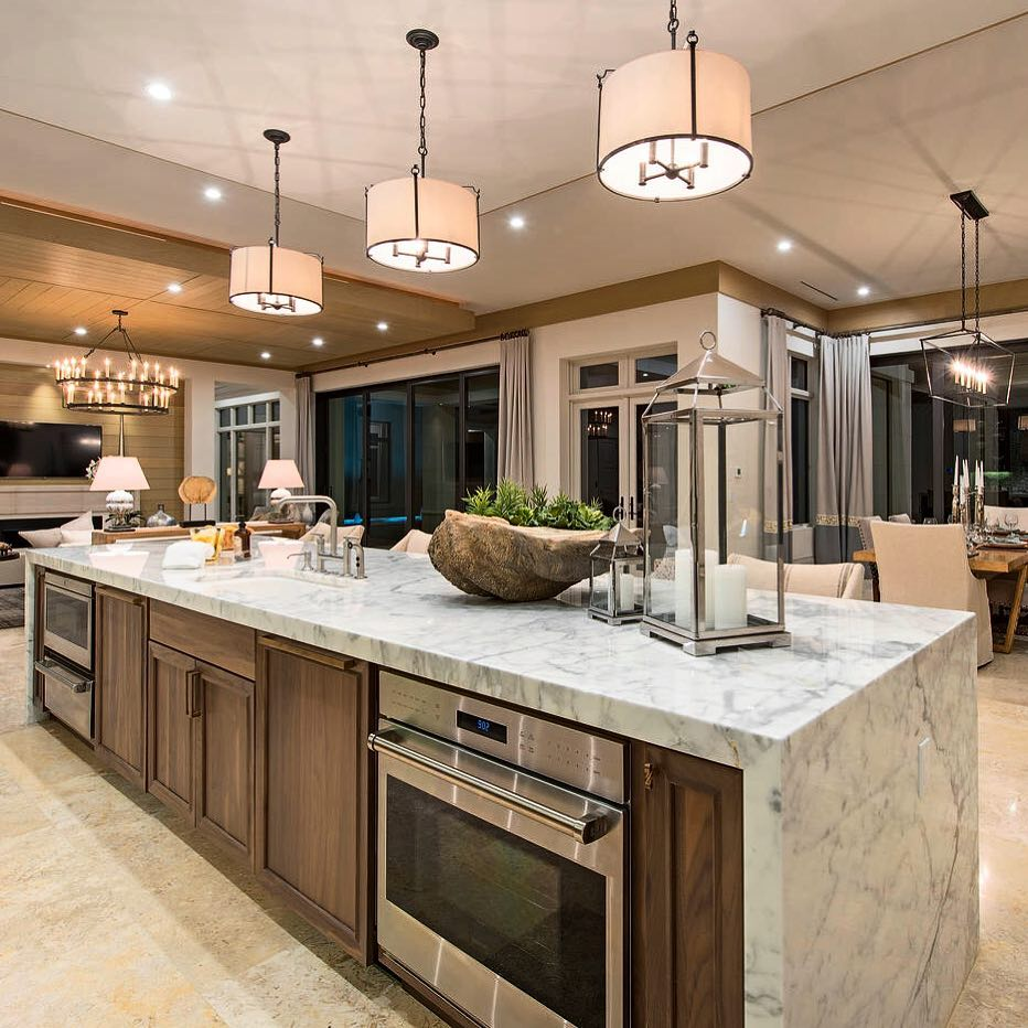 kitchen marble waterfall island